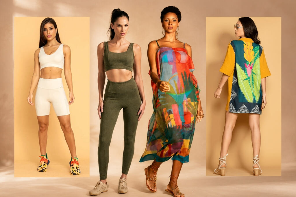 Looks fitness e peças de moda praia coloridas da De Chelles para revenda de roupas femininas premium