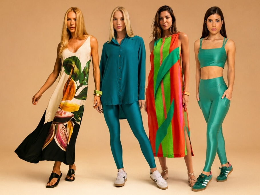 Modelos usando saída moda praia e fitness da coleção De Chelles para revenda de roupas femininas premium